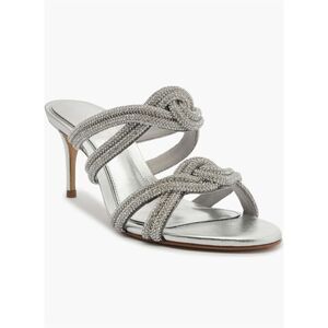 Schutz Women's Silver Jocelyn Mule Sandal with Crystal Embellishments 39.5